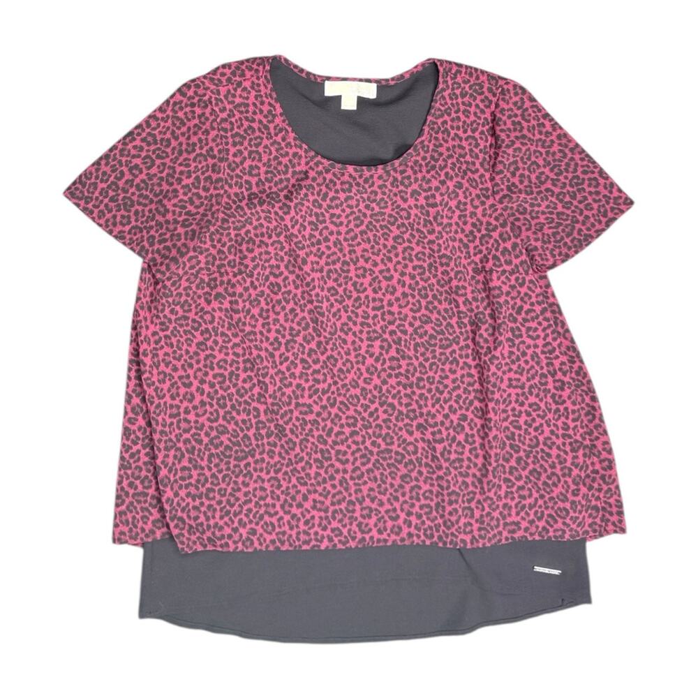 Michael Kors Women's Ruby Red Cheetah Print Double Layer Split Back Top
